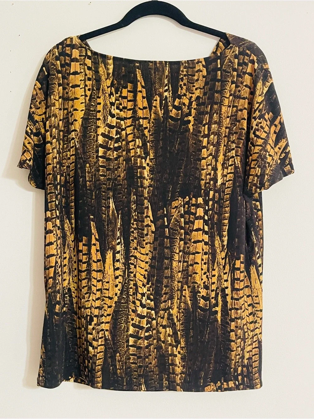 Michael Kors Cowl Neck Drape Top Sz L Abstract Feather Graphic Print Boho Chic